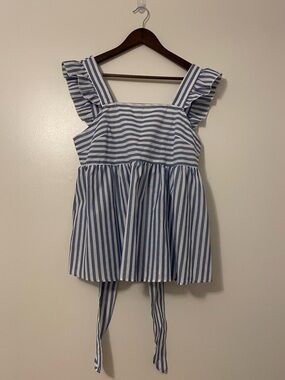 Floerns Ruffle Strap Square Neck Blue and White Striped Summer Baby Doll Top
